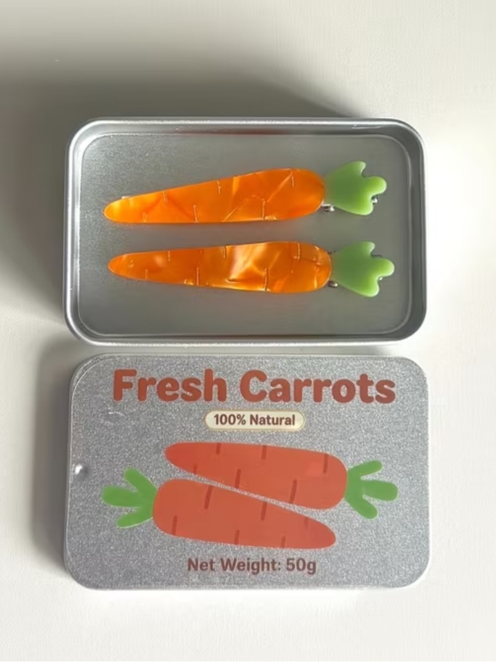 7/$70 2pcs Carrot Hair Clips Bonus Metal Storage Tin Box Hair Barrettes 🔖